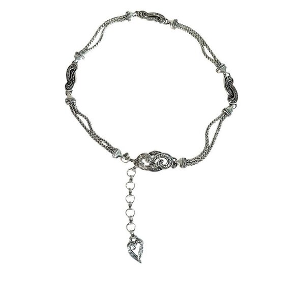 Brighton Bali Hai Silver Braided Swirl Hook Heart Charm Chain Belt size Small main image 7